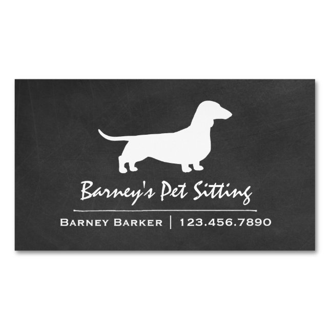 Dachshund Silhouette Wiener Hund Chalkboard Stil Visitkortmagnet (Framsida)
