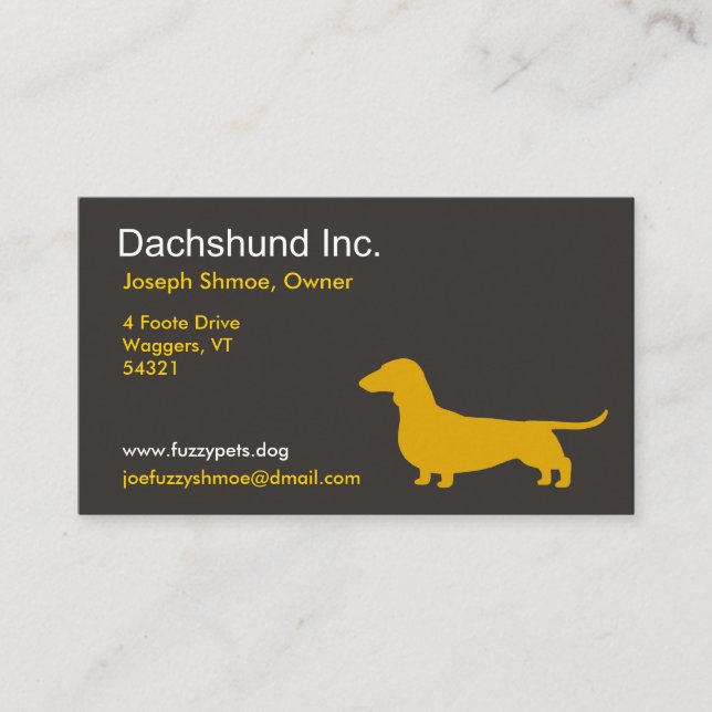 Dachshund Silhouette | Wiener Hund och Gult Visitkort (Framsida)