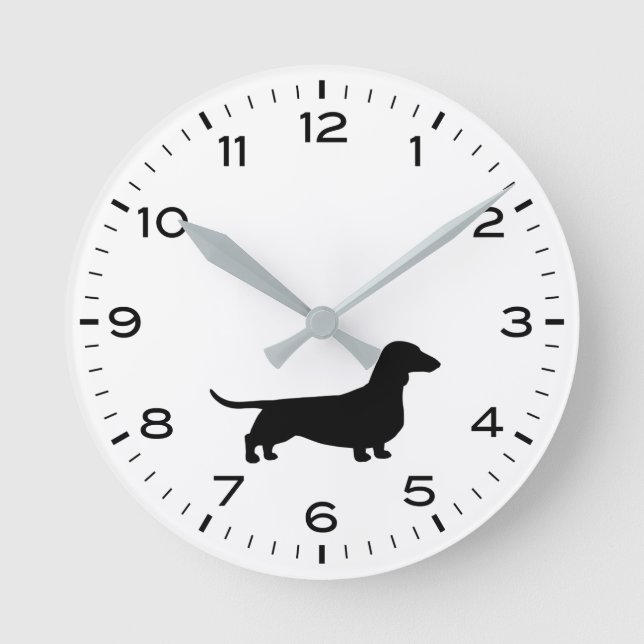 Dachshund Silhouette Wiener Hund Round Clock Rund Klocka (Framsida)
