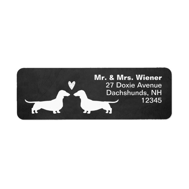 Dachshund Silhouettes with Heart Wiener Hundar Returadress Etikett (Framsidan)