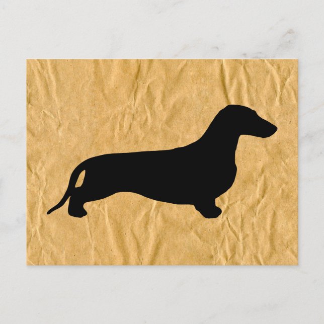 Dachshund siluett svart + dina idéer vykort (Framsida)