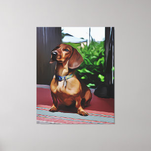 Dachshund Sits på porten till Land House Birthday Canvastryck
