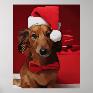 Dachshund Sitta framför en julklapp Poster