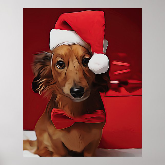 Dachshund Sitta framför en julklapp Poster (Framsidan)