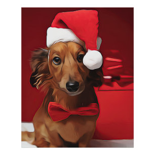 Dachshund sittande framför en julpresent Pos Fototryck