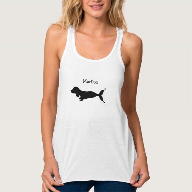 Dachshund Sjöjungfru Silhouette Womans Tanktop Linne Med Racerback (Framsida)