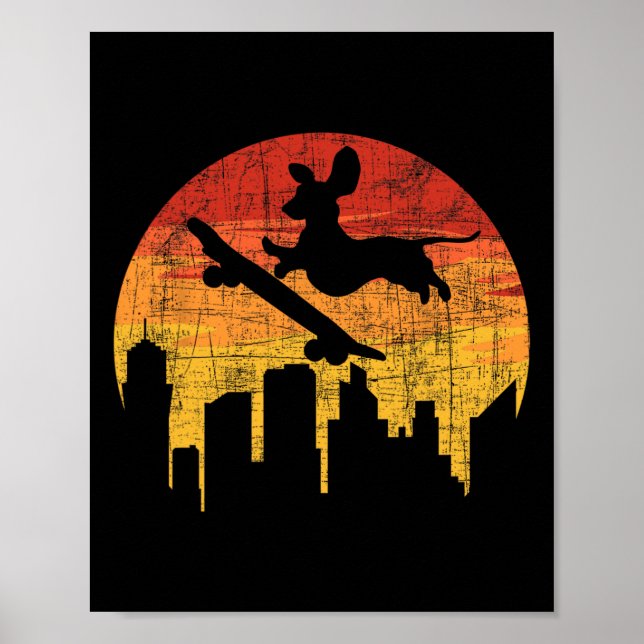 Dachshund Skateboardåkare - Rullbräda Husdjur Hund Poster (Framsidan)