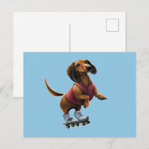 Dachshund Skateboarding Vykort