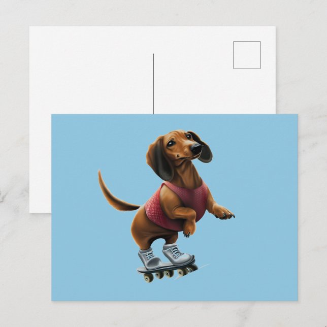 Dachshund Skateboarding Vykort (Fram/baksida)