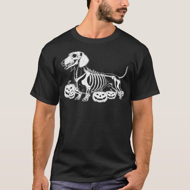 Dachshund Skeleton Birthday Halloween Dog Mens Wom T Shirt (Framsida)