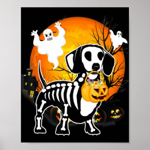 Dachshund Skeleton Halloween Lycklig Pumpkin Gift Poster