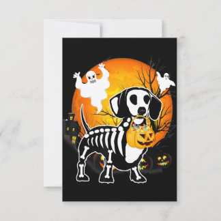 Dachshund Skeleton Halloween Lycklig Pumpkin Gift Tack Kort