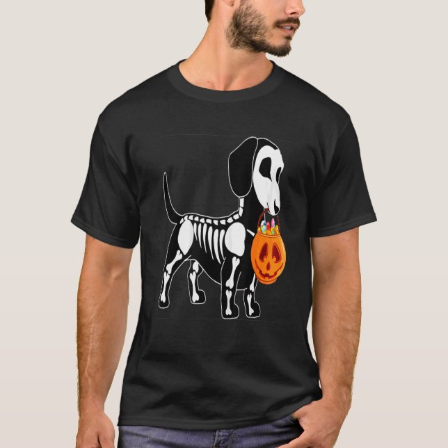 Dachshund Skeleton Jack o lantern Halloween T Shirt (Framsida)