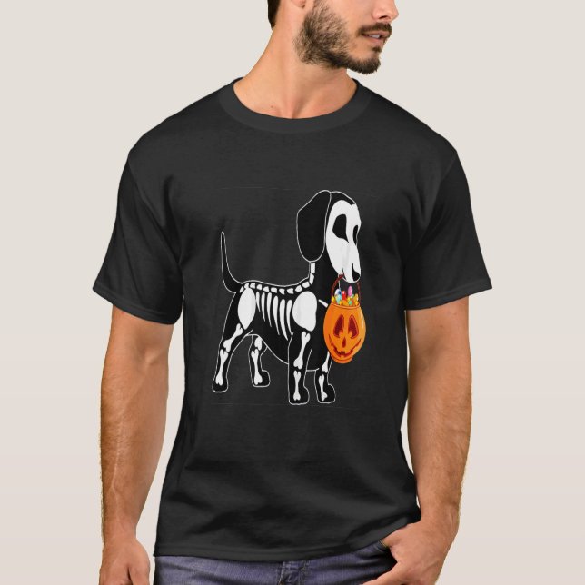 Dachshund Skeleton Jack o lantern Halloween T Shirt (Framsida)