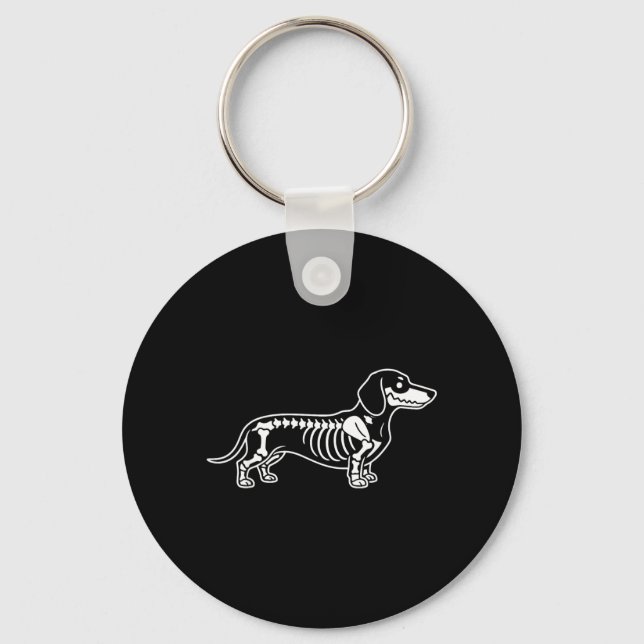 Dachshund-skelett Halloween Sausage Dog Nyckelring (Framsida)