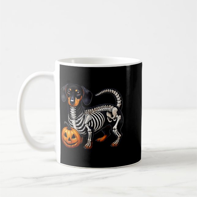 Dachshund-skelett Jack O Lantern Rolig Wiener Dog Kaffemugg (Vänster)