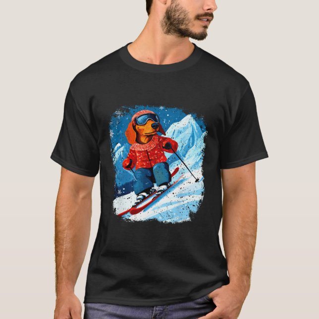 Dachshund Ski T Shirt (Framsida)