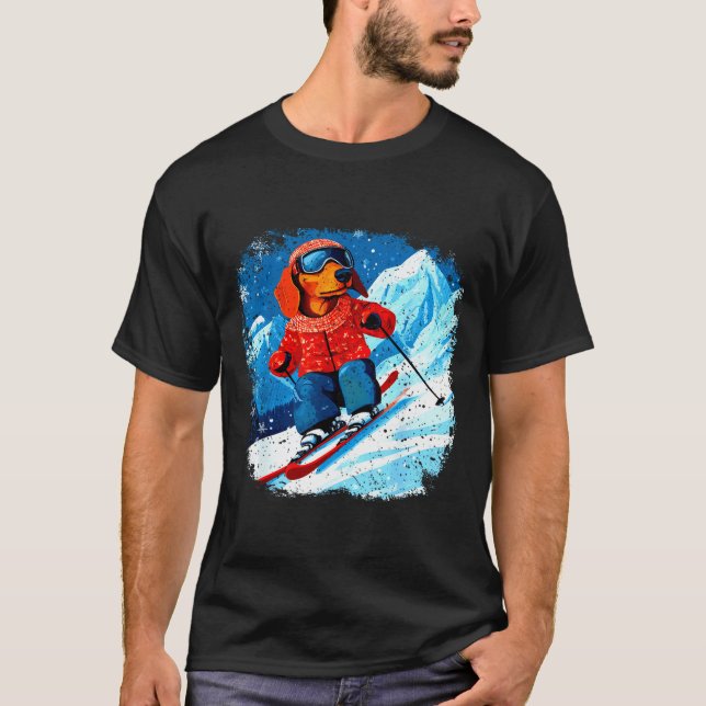 Dachshund ski  t shirt (Framsida)