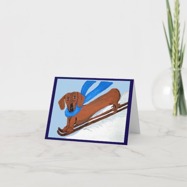 Dachshund skidåkning inbjudan (Framsida)