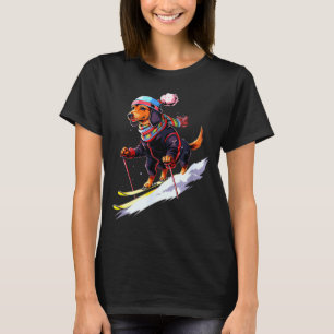 Dachshund skidande hund skidåkare skid vinter snö  t shirt