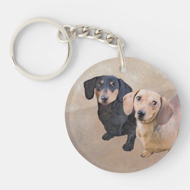 Dachshund (Slät) Målning - Original Hund Konst (Framsidan)