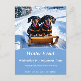 Dachshund Sled (händelse vid födelsedagen/jul/vint Inbjudan Vykort