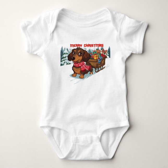 Dachshund Sleigh Ride – Cute Wiener Dog Christmas  T Shirt (Framsida)