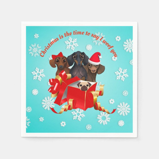 Dachshund Snö Flake jul Papper Napkins Pappersservett (Framsidan)