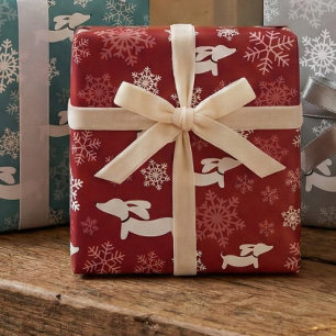 Dachshund Snöflingor Red Wrapping Papper jul Presentpapper