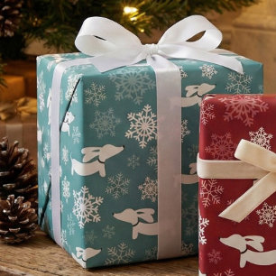 Dachshund Snöflingor Teal jul Gift Wrap Presentpapper