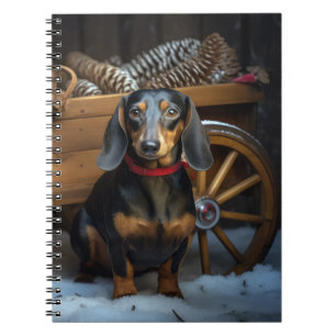 Dachshund Snöig Släde Juldekoration Anteckningsbok