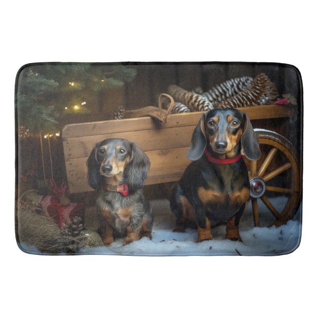 Dachshund Snöig släde juldekoration Badrumsmatta (Framsidan)
