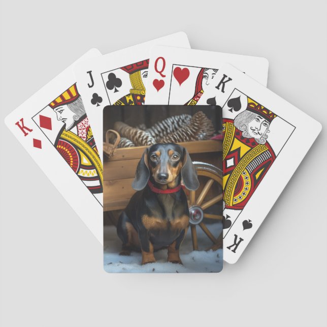 Dachshund Snöig släde juldekoration Casinokort (Baksidan)