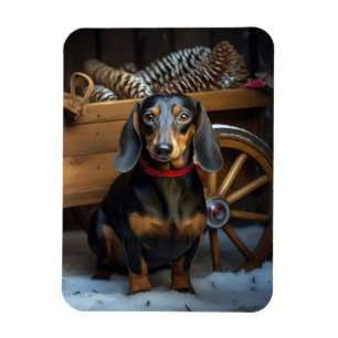 Dachshund Snöig släde juldekoration Magnet