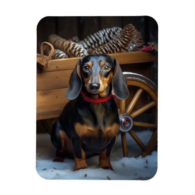 Dachshund Snöig släde juldekoration Magnet (Vertikal)