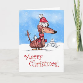 Dachshund Snowball God jul Helgkort