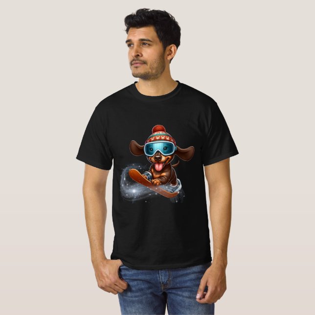 Dachshund snowboard t shirt (Hel framsida)