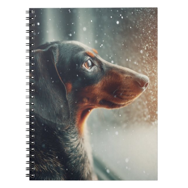 Dachshund Snowfall Gaze Spiral bärbar dator Anteckningsbok (Framsidan)