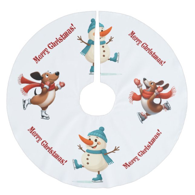  Dachshund Snowman Christmas Tree Skirt Julgransmatta Borstad Polyester (Framsidan)