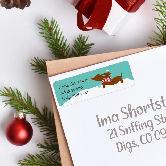 Dachshund Snowy-Returetiketter Returadress Etikett (Dachshund through the snow Christmas card return address label)