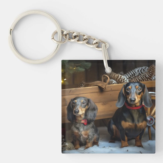 Dachshund Snowy Sleigh-juldekretet (Framsidan)