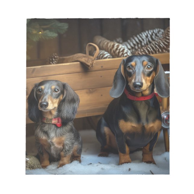 Dachshund Snowy Sleigh-juldekretet Anteckningsblock (Framsida)