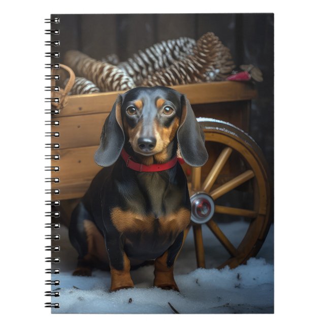 Dachshund Snowy Sleigh-juldekretet Anteckningsbok (Framsidan)