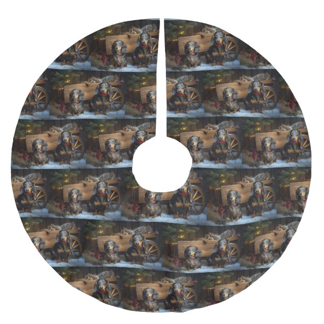 Dachshund Snowy Sleigh-juldekretet Julgransmatta Borstad Polyester (Framsidan)