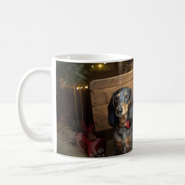 Dachshund Snowy Sleigh-juldekretet Kaffemugg (Vänster)