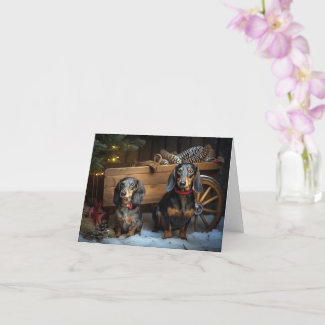 Dachshund Snowy Sleigh-juldekretet Kort (Orkide)