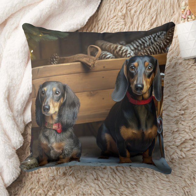 Dachshund Snowy Sleigh-juldekretet Kudde (Filt)