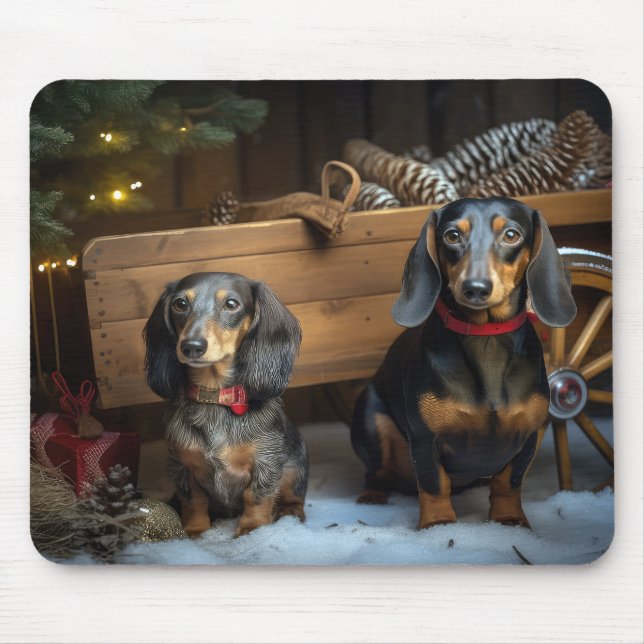 Dachshund Snowy Sleigh-juldekretet Musmatta (Framsidan)