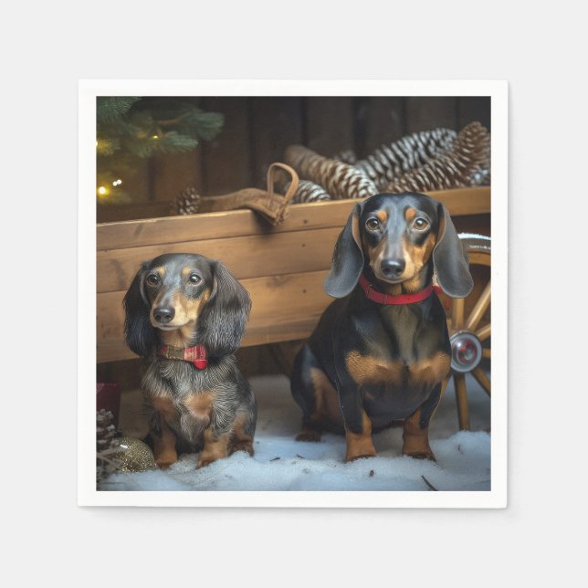 Dachshund Snowy Sleigh-juldekretet Pappersservett (Framsidan)