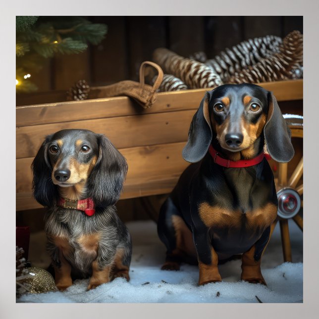 Dachshund Snowy Sleigh-juldekretet Poster (Framsidan)